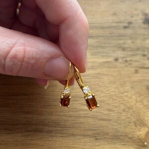 Vintage Gold Amber & Clear Stone Drop Earrings